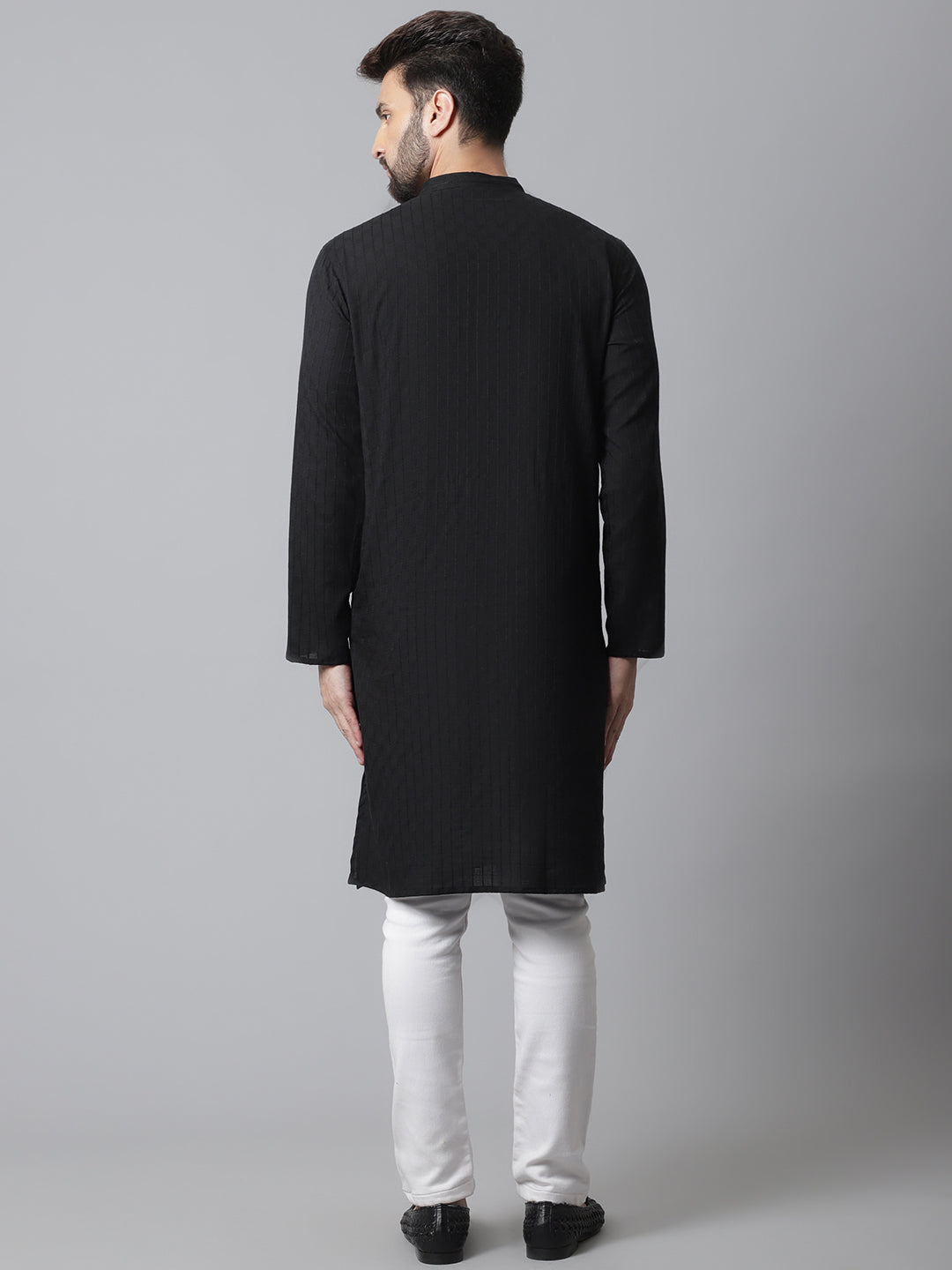 Even Apparels Black Long Kurta With Band Collar