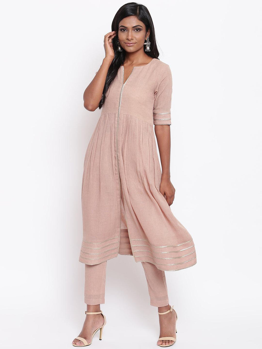 trueBrowns Pure Cotton Gota Slit Kurta Set | Relove