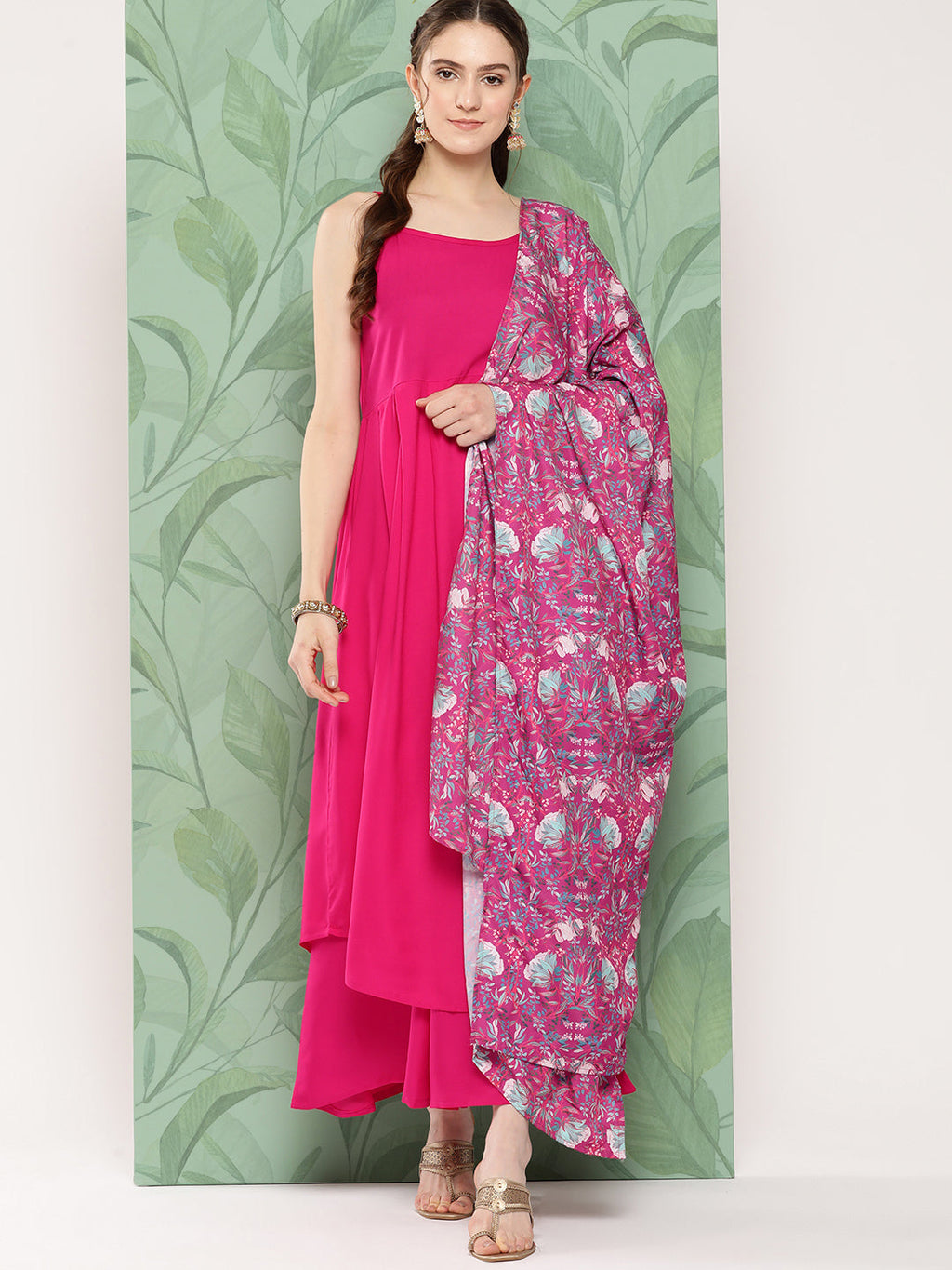 InWeave Women's Fuchsia Strappy Set W Magenta Camelia Cr Dupatta