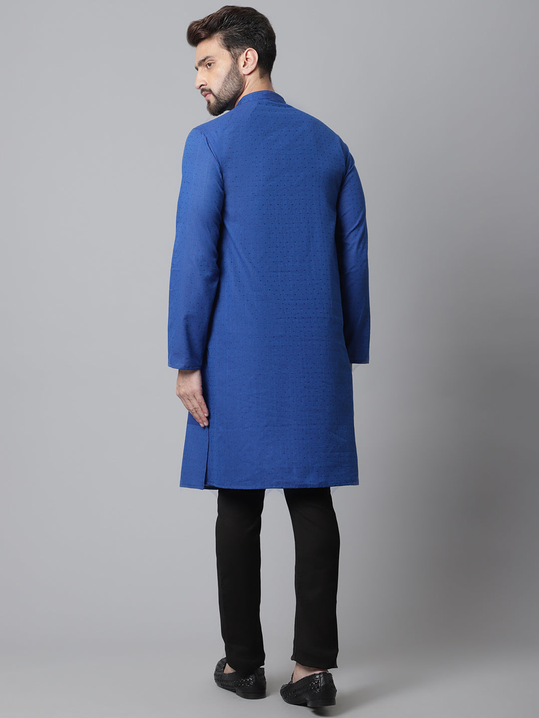 Even Apparels Blue Solid Kurta With Band Collar