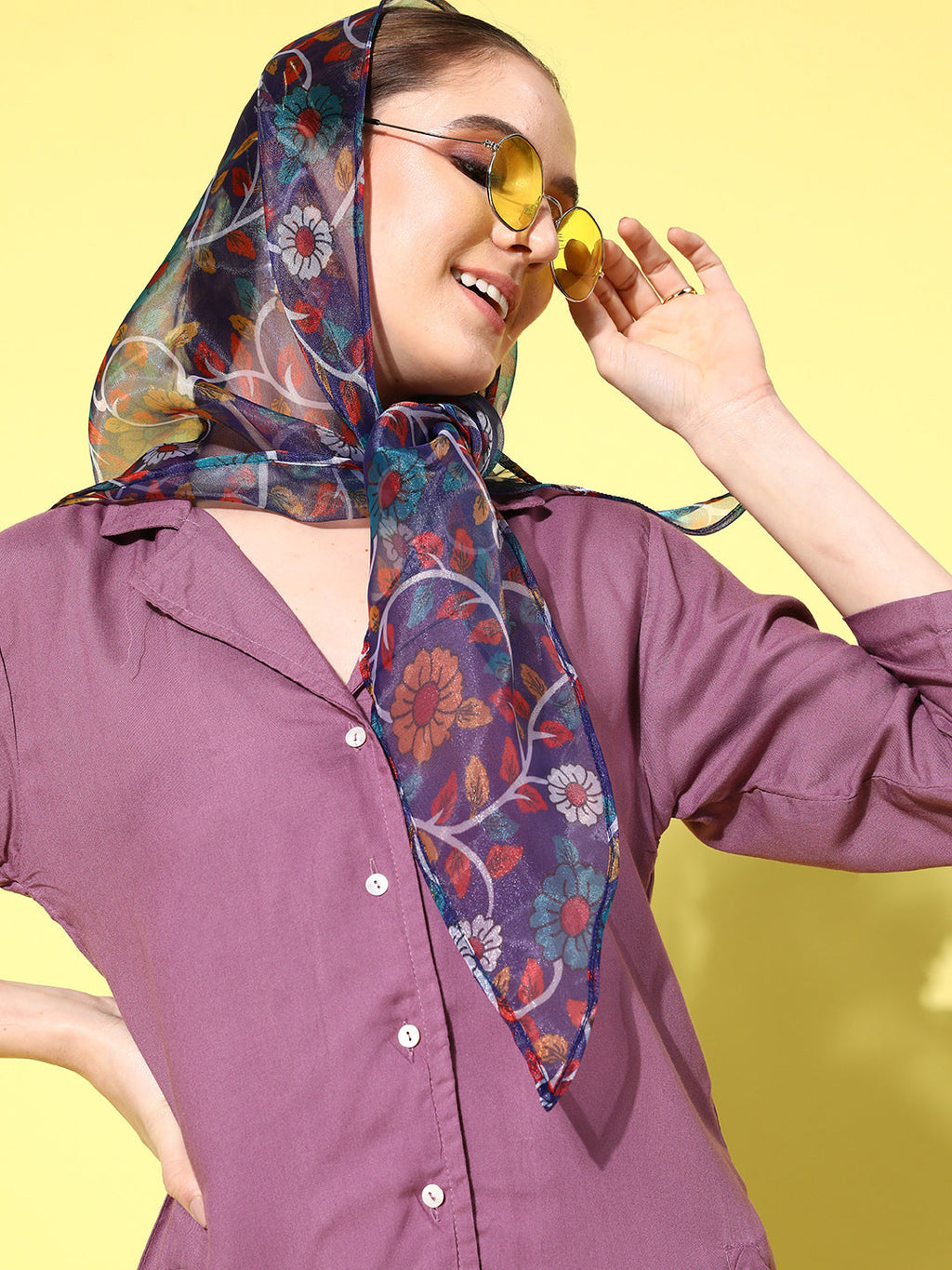 InWeave Women's Mauve Coord Set With Indigo Kalamkari Scarf