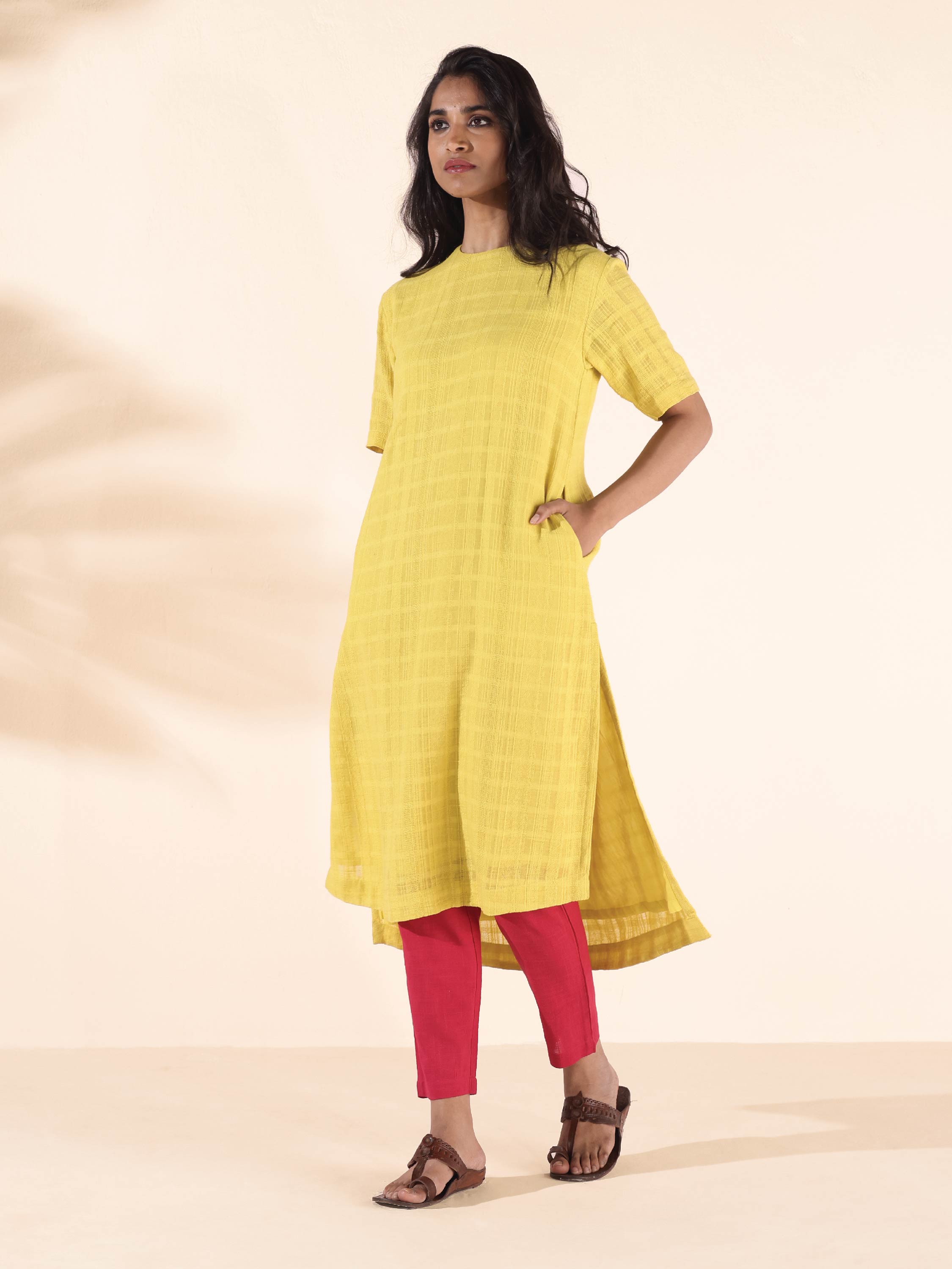 trueBrowns Lime Cotton Dobby Kurta Pant Set