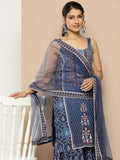 KSUT (House of Varanga) Blue Color Strap Style Digital Printed Kurta With Printed Sharara And Net Dupatta