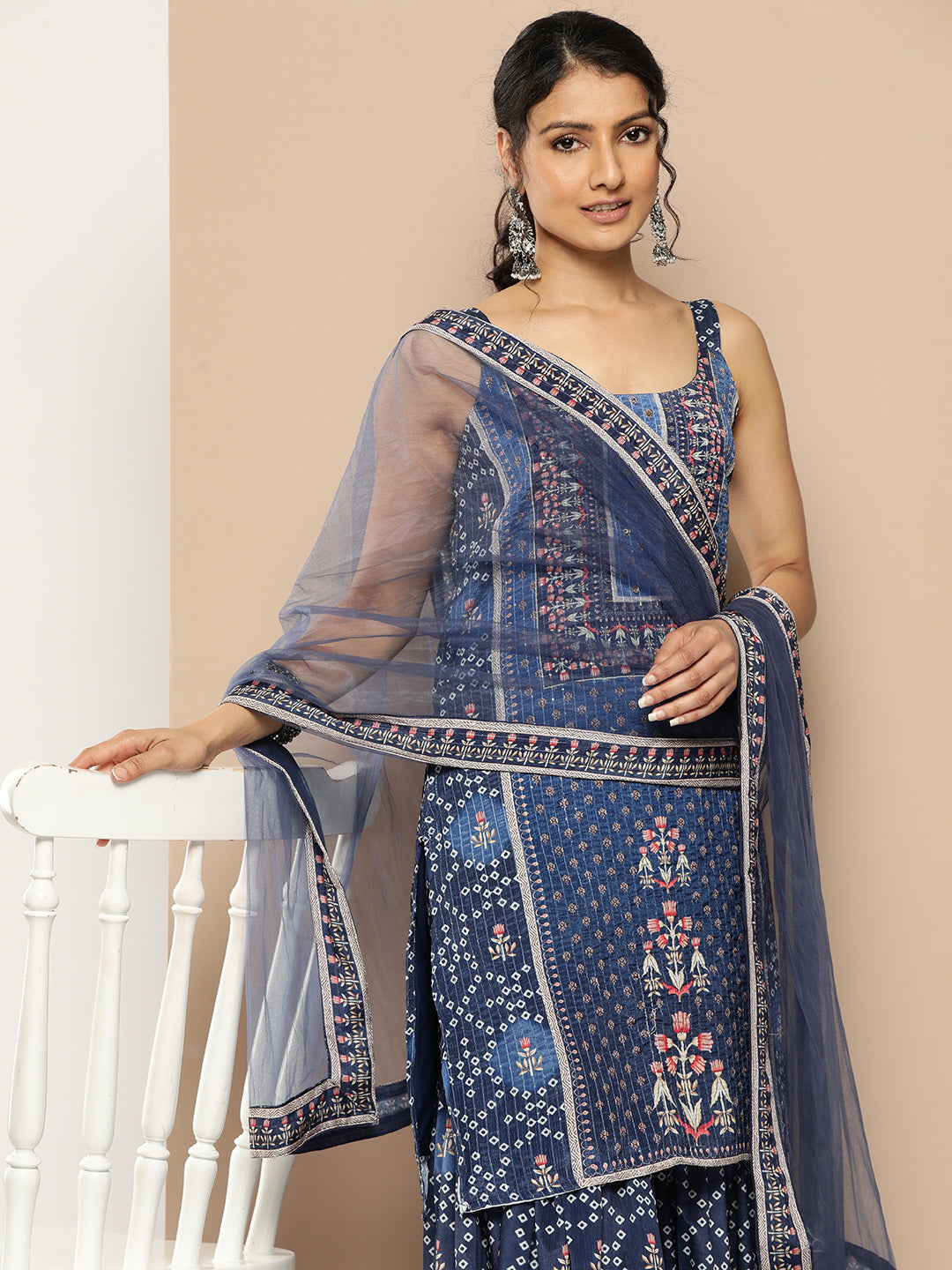 KSUT (House of Varanga) Blue Color Strap Style Digital Printed Kurta With Printed Sharara And Net Dupatta