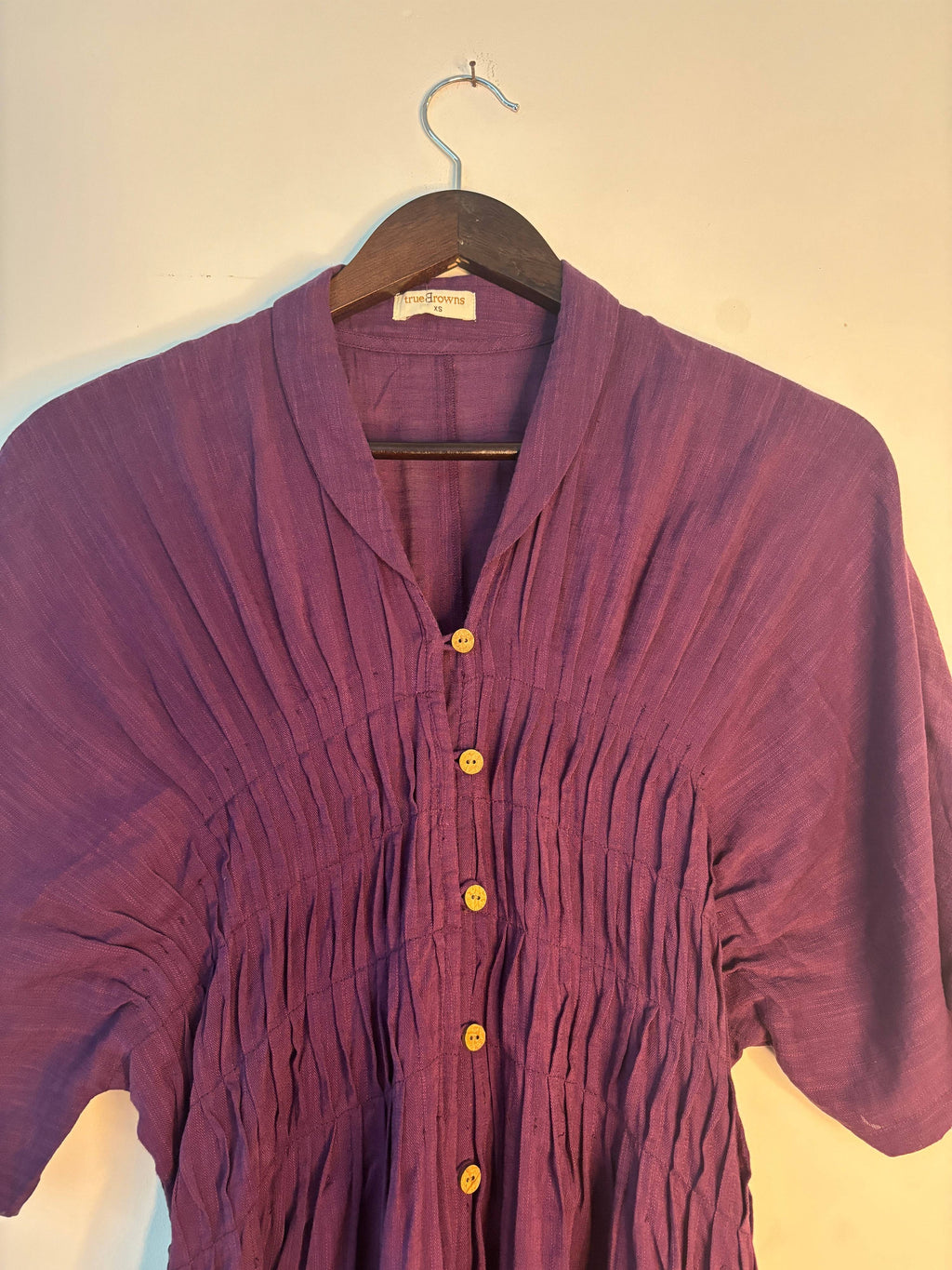 trueBrowns Purple Slub Pleated Dress