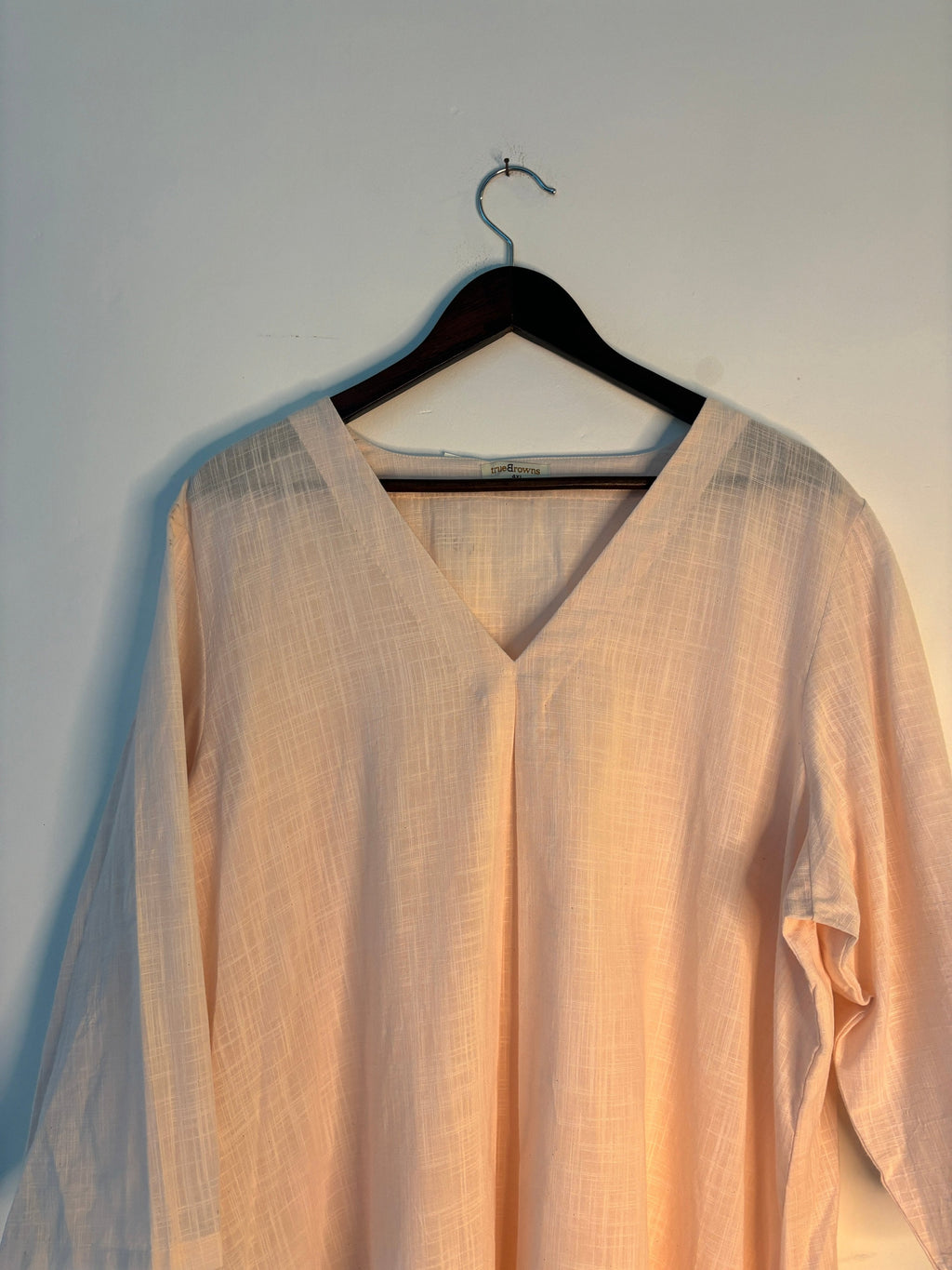 trueBrowns Light Pink Slub Short Kurta
