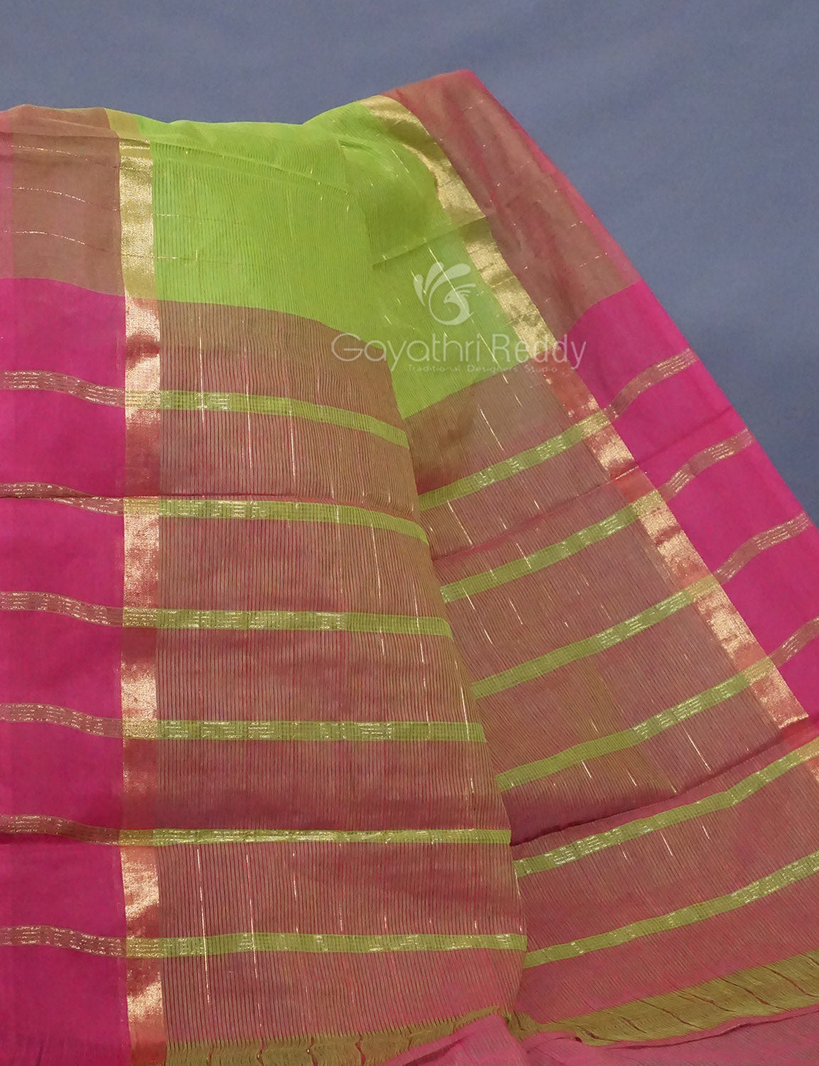 Dual Shade of Parrot Green And Mehndi Pure Mangalgiri Cotton By Gayathri Reddy Designer Studio