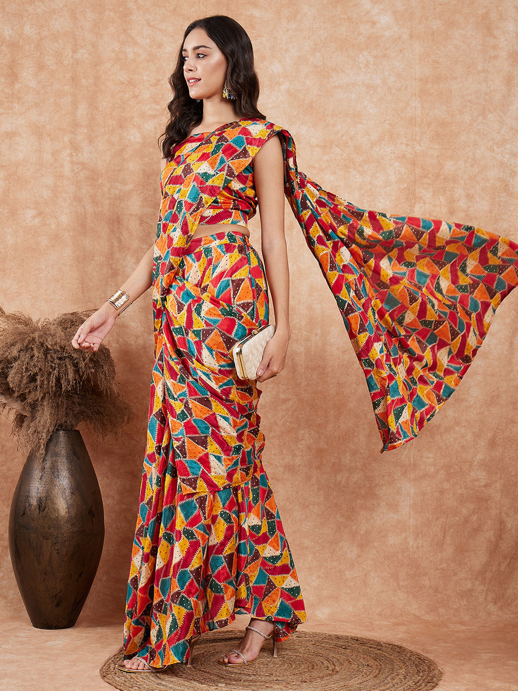 InWeave Women's Multi Color Trangle Skirt Saree