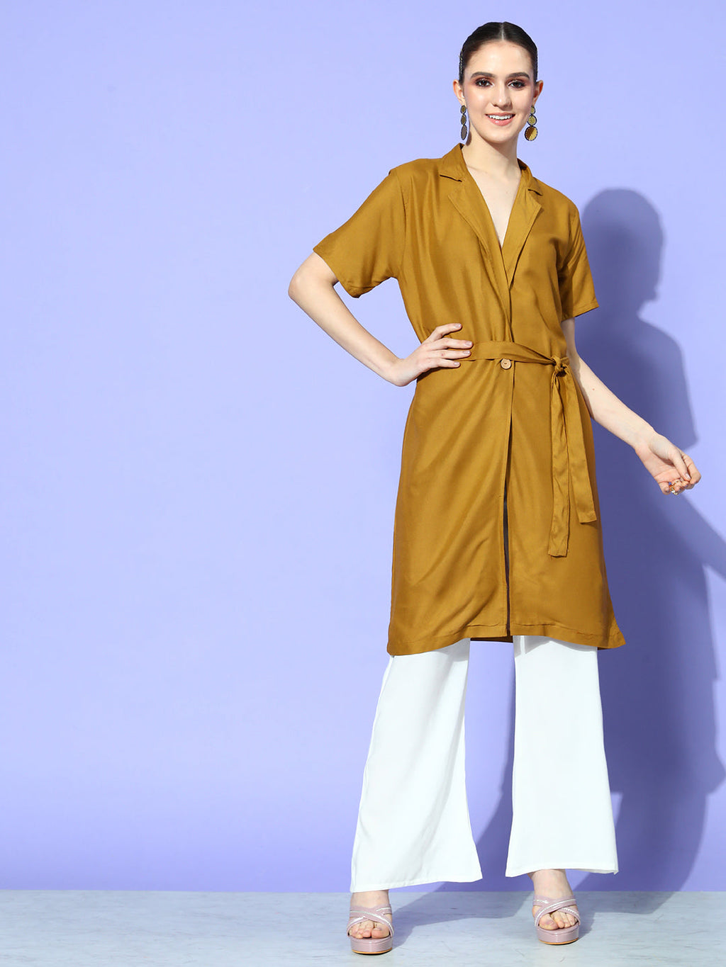 InWeave Women's Camel Brown Cream Naroow Pant Coord Set