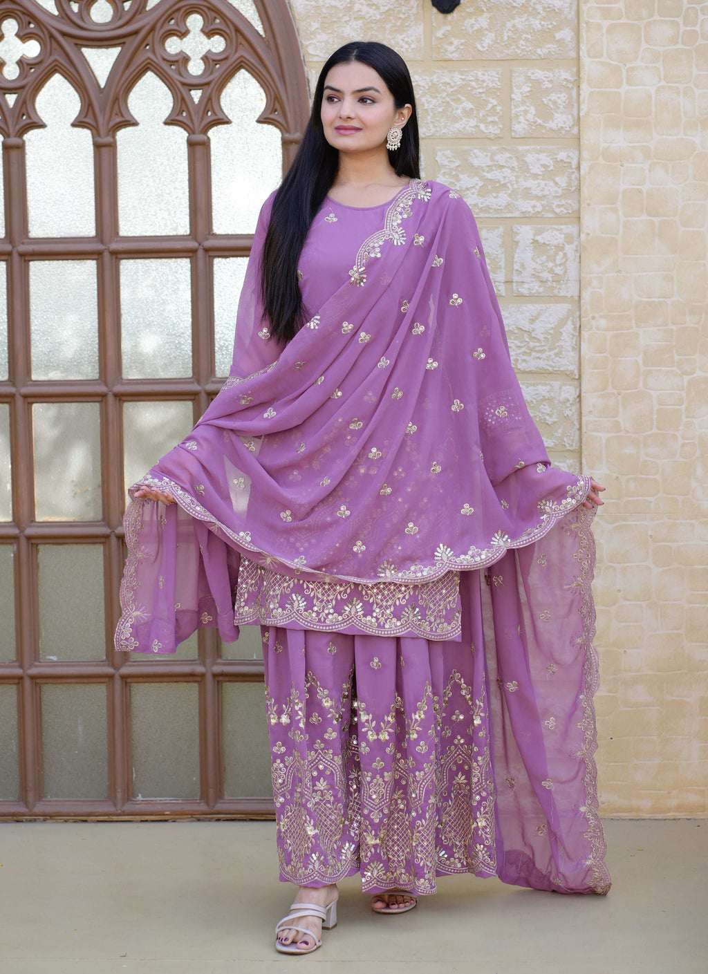 Yash Enterprise Elegent Georgette Embroidery Pink Readymade Salwar Suit