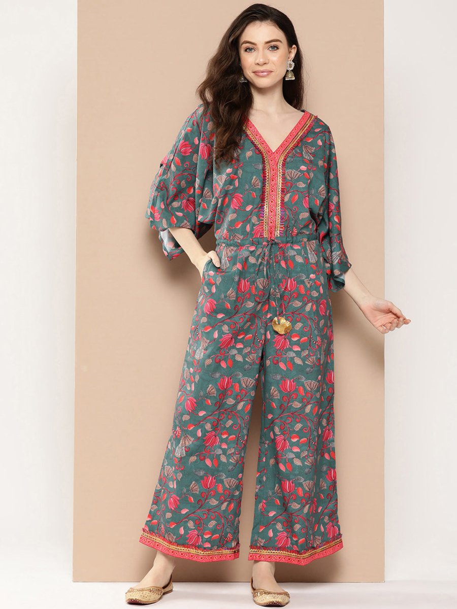 Ahalyaa Printed Basic Jumpsuit with Lace Inserts