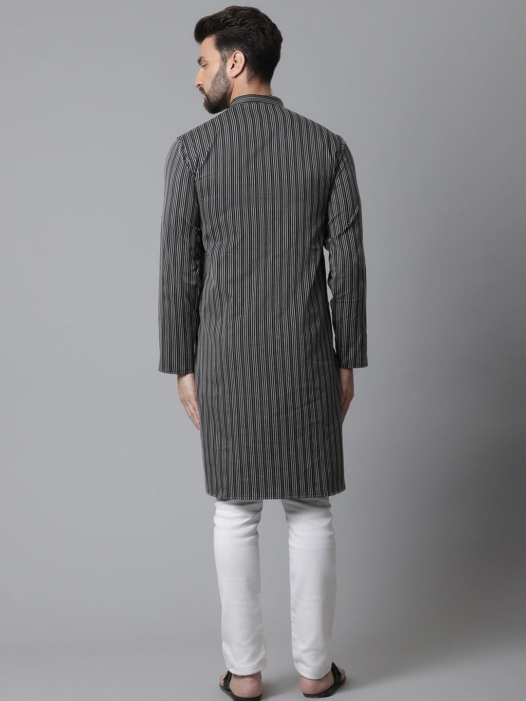 Even Apparels Black Pure Cotton Kurta With Band Collar