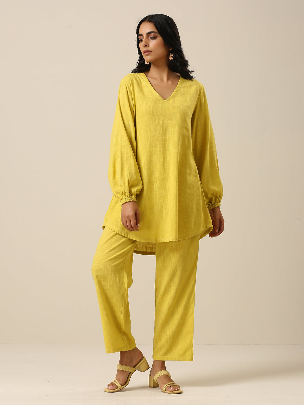 trueBrowns Lime Slub Textured Short Co-Ord Set