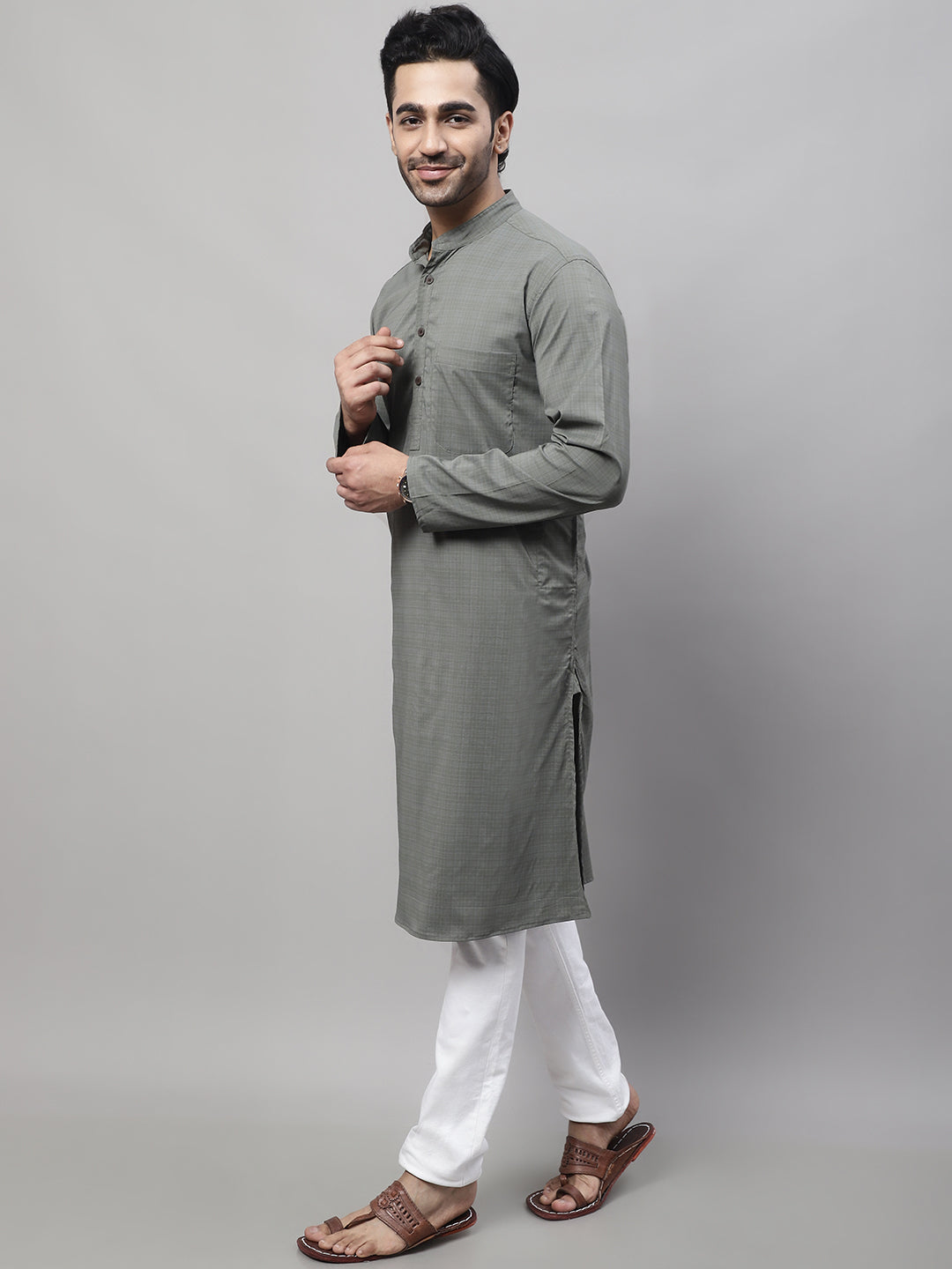 Even Apparels Multi Pure Cotton Kurta With Band Collar