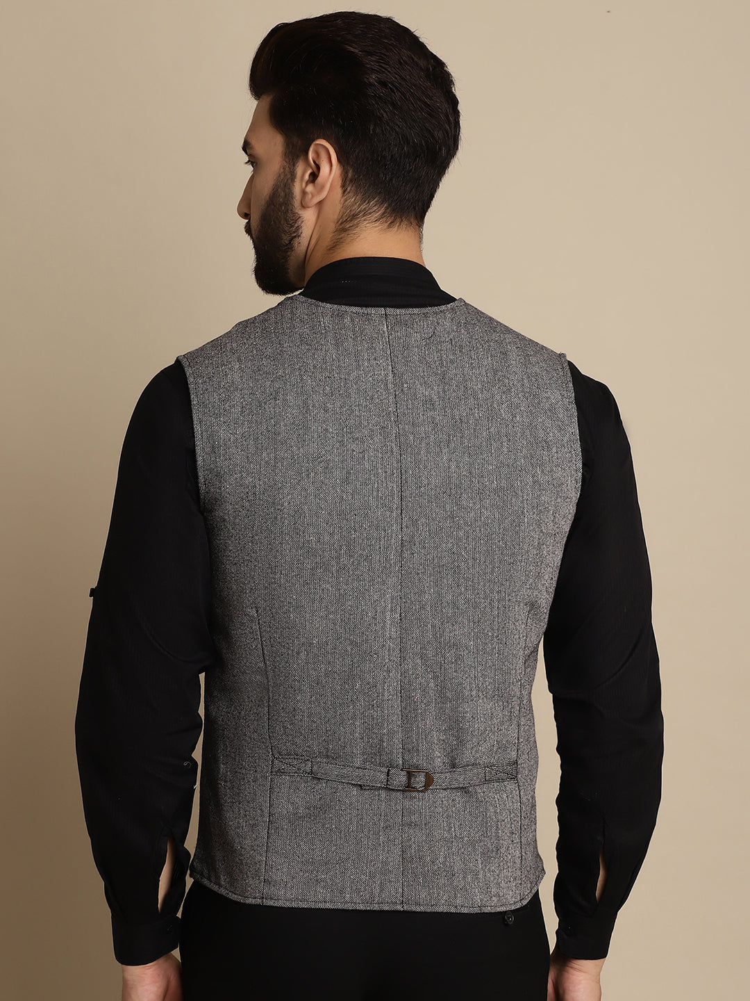 Even Apparels Men's Black Woolen Waistcoat with welt pockets