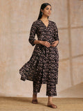 trueBrowns Black Fish Bagru Print Cotton Angrakha Pant Set