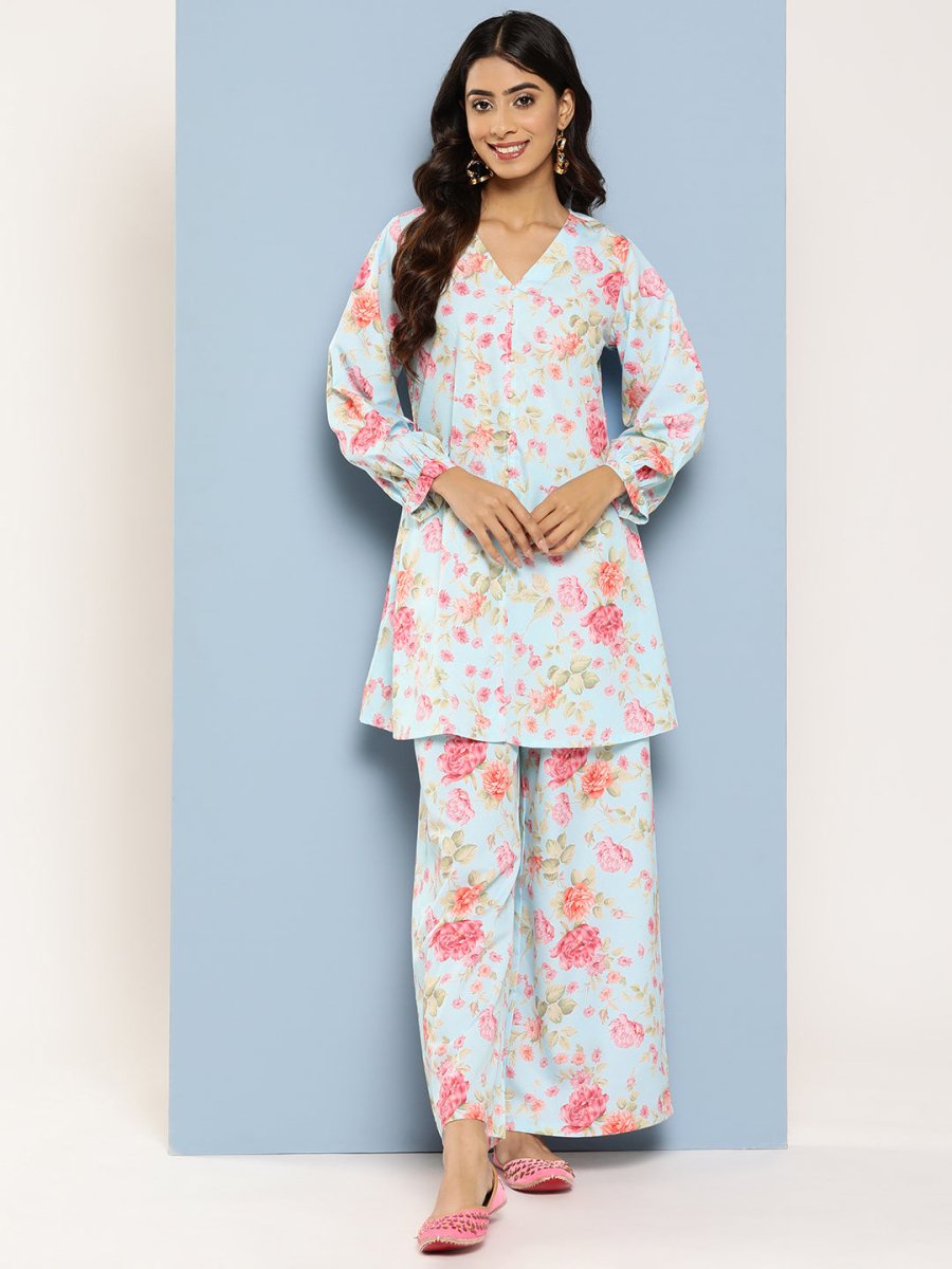 Ahalyaa Women Floral Printed Regular Tunic with Palazzos