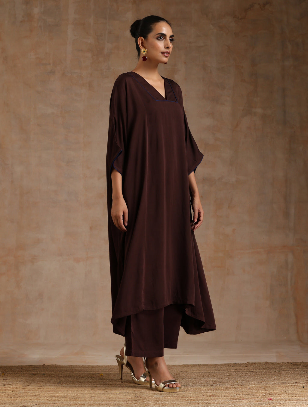 trueBrowns Cola Brown Modal Satin Oversized Kurta Set