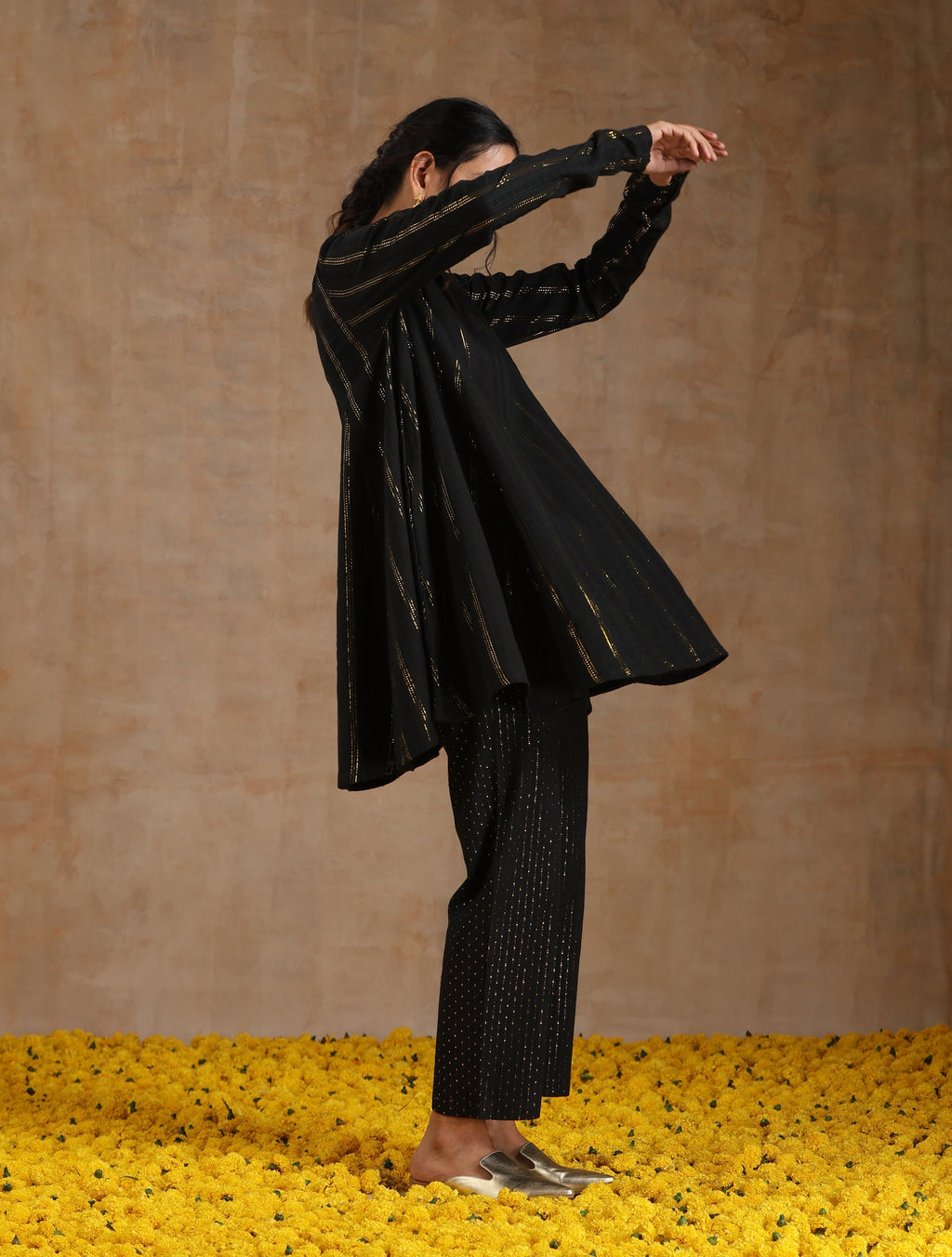 trueBrowns Black Gold Cotton Flared Co-Ord Set