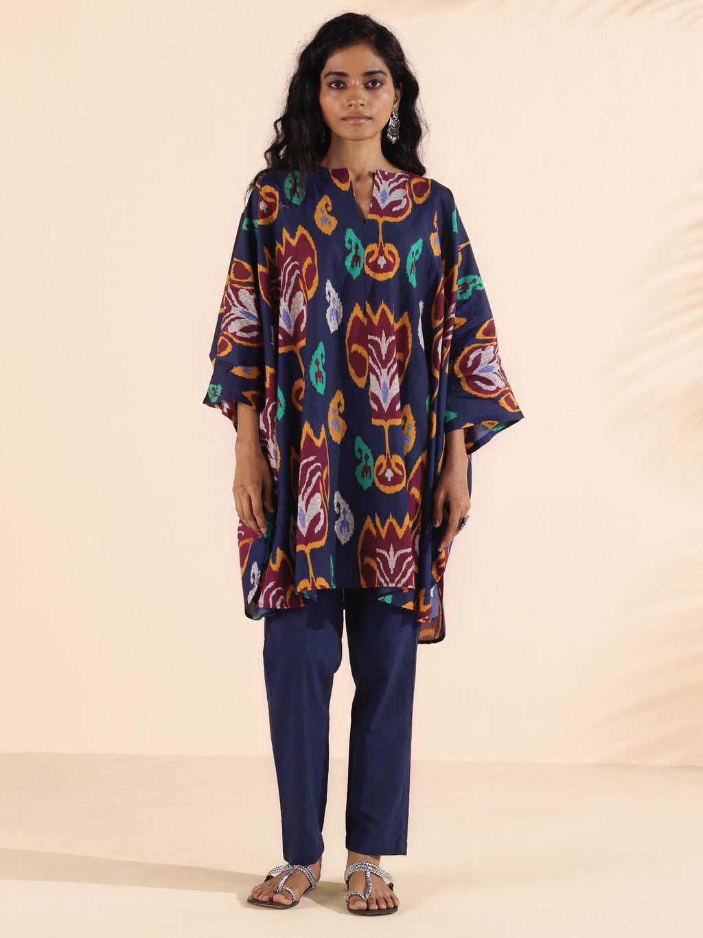 trueBrowns Purple Cotton Ikat Kaftan Co-ord Set