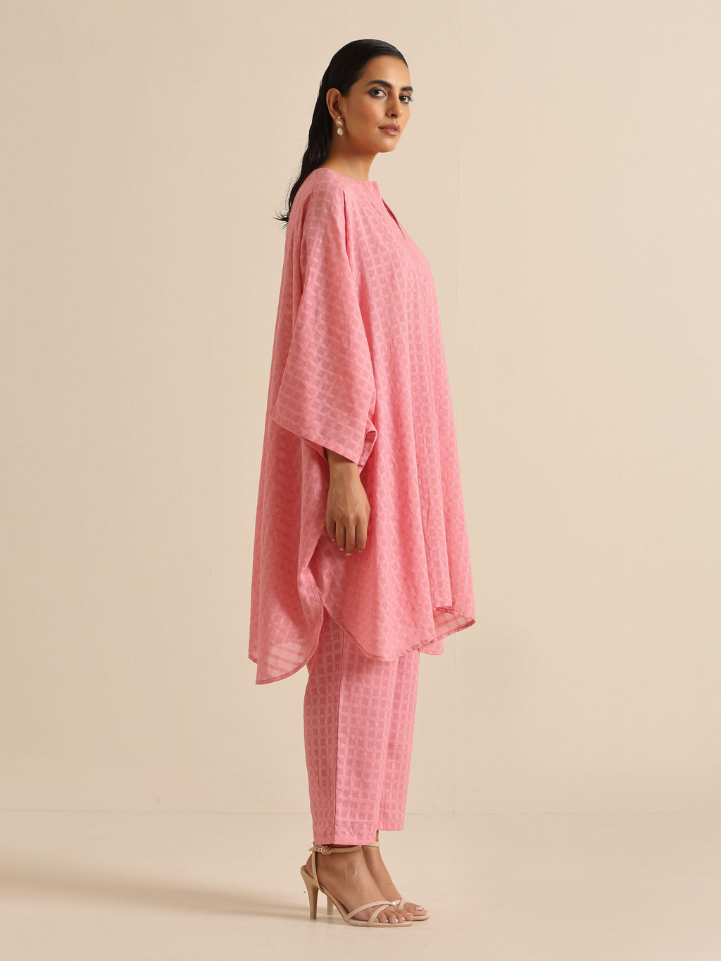 trueBrowns Light Pink Dobby Oversized Co-Ord Set
