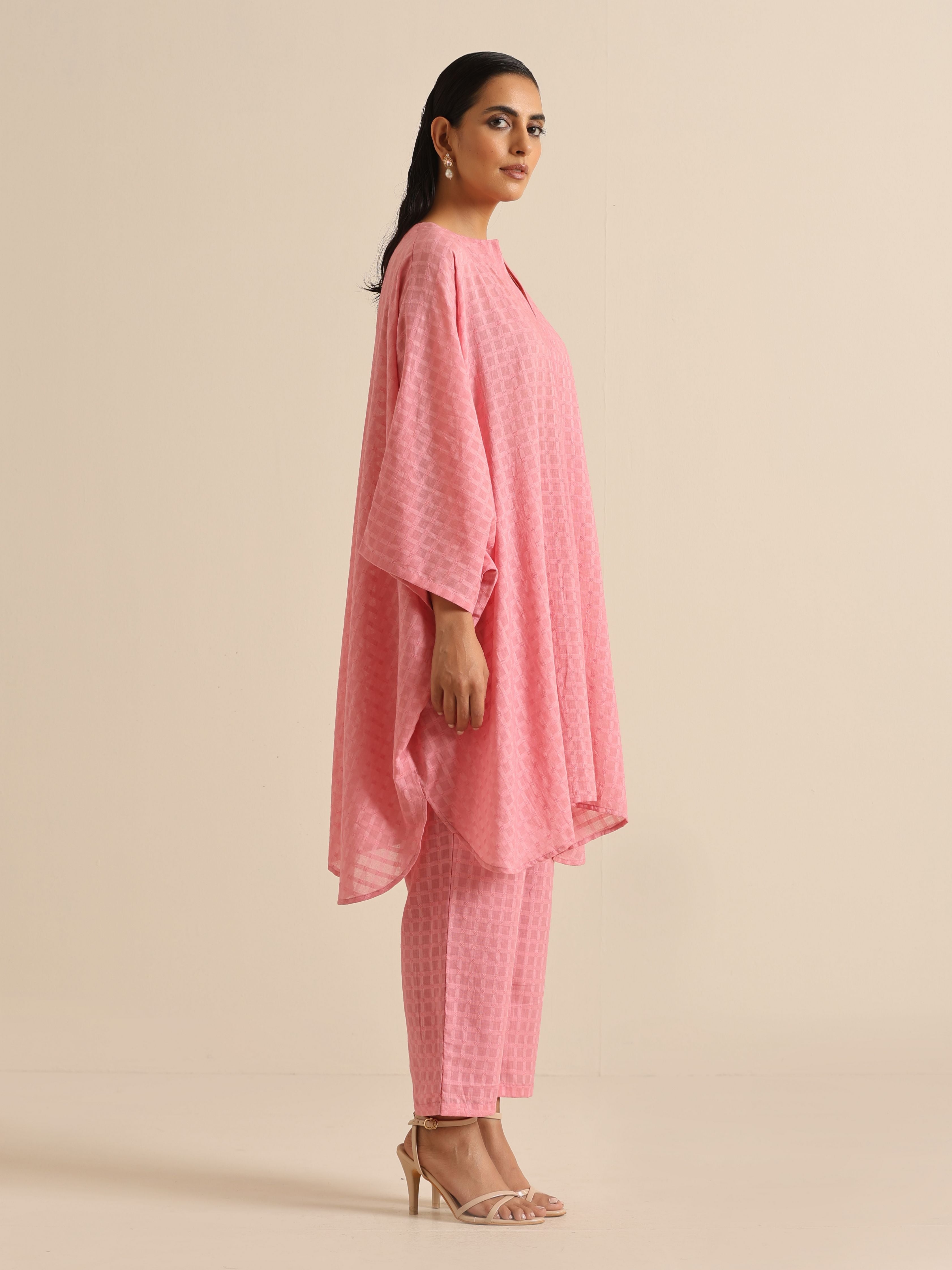 trueBrowns Light Pink Dobby Oversized Co-Ord Set