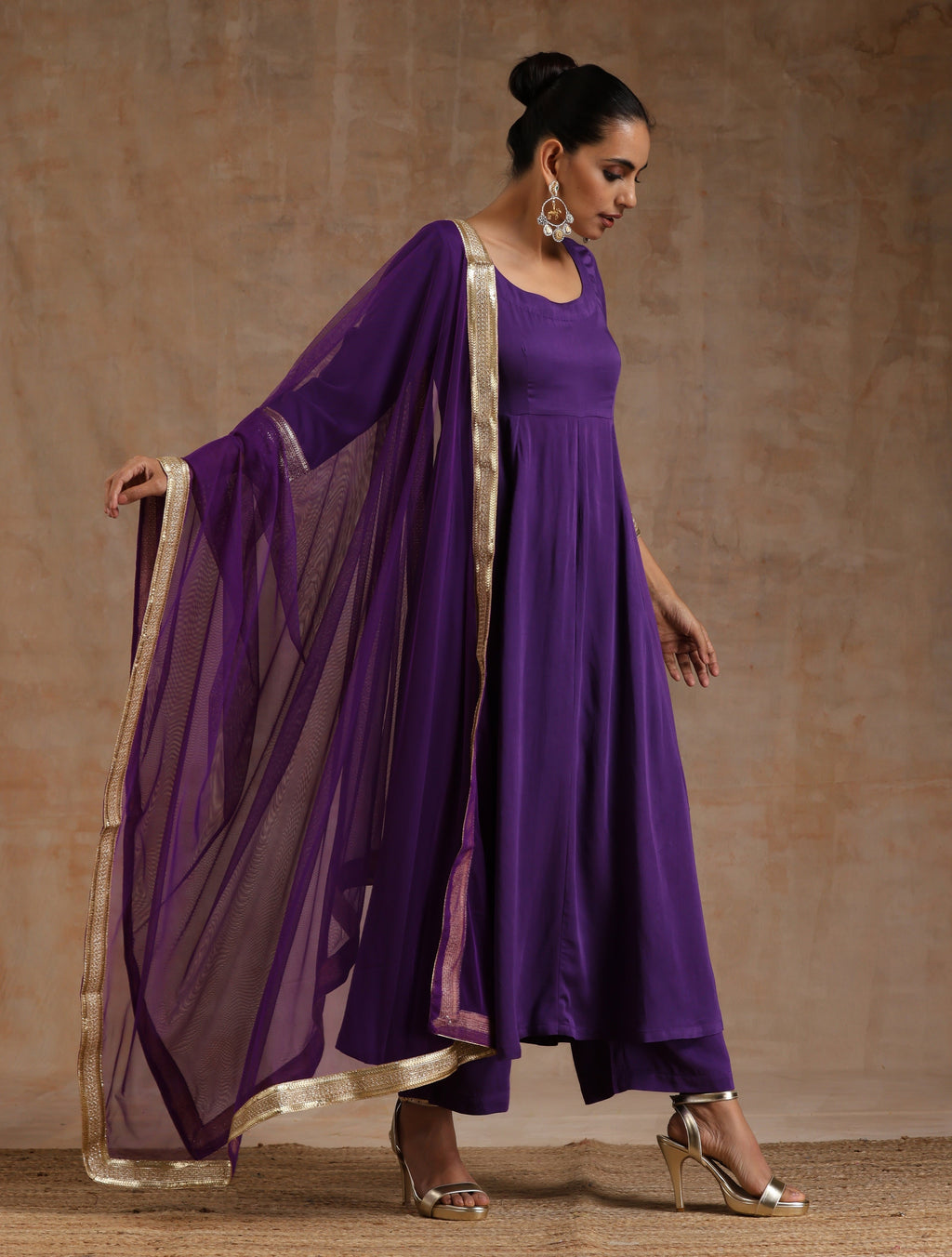 trueBrowns Violet Modal Satin Anarkali Set