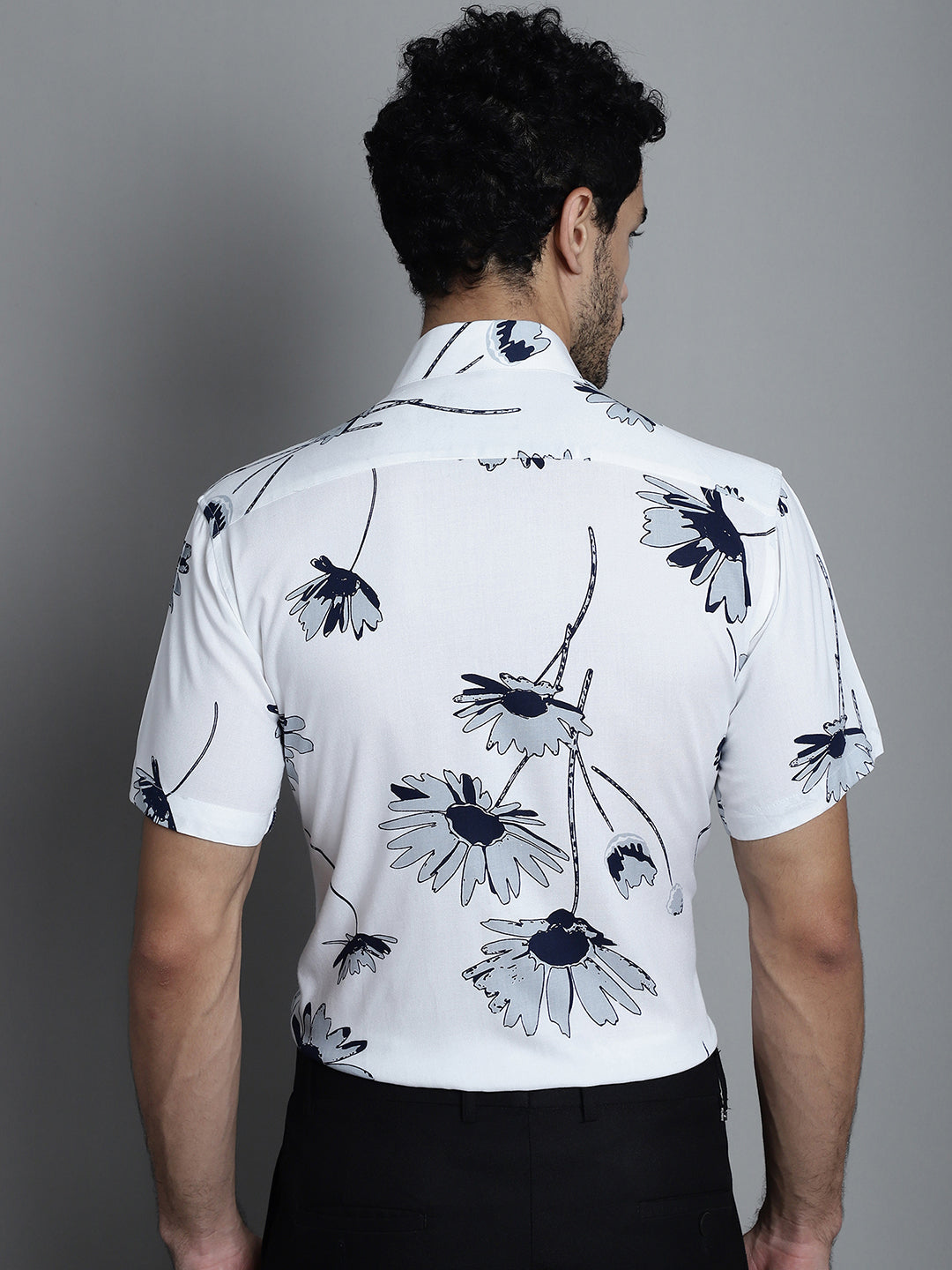 Jainish Men's Floral Printed Formal Shirts - White