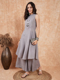 InWeave Light Grey Lurex Halter Neck W/S Kurta Palazzo Set