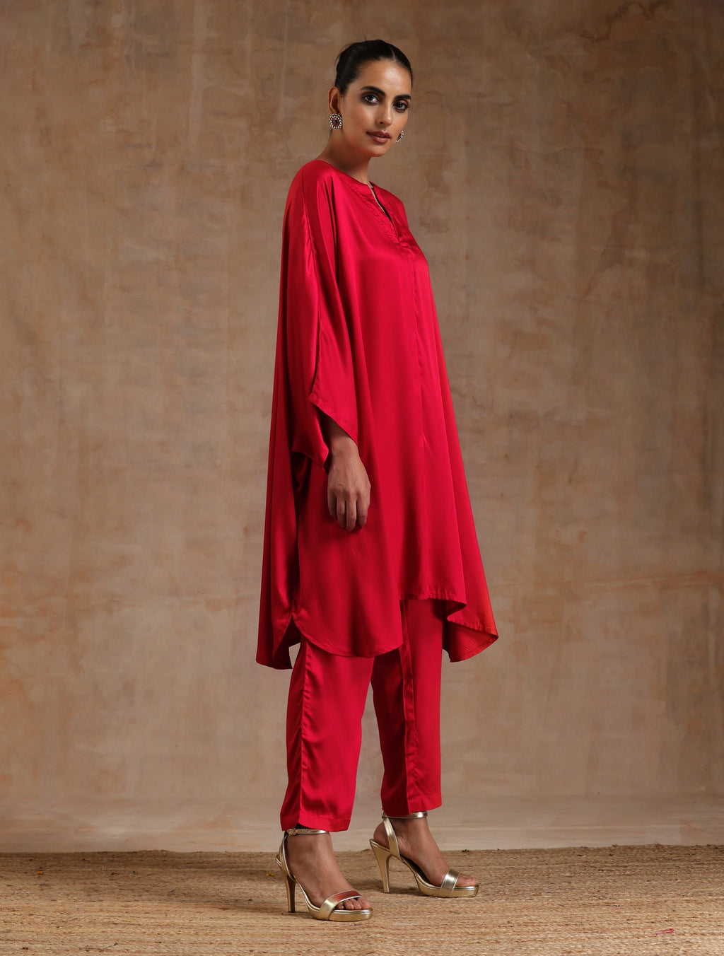 trueBrowns Red Modal Satin Oversized Round Co-Ord Set