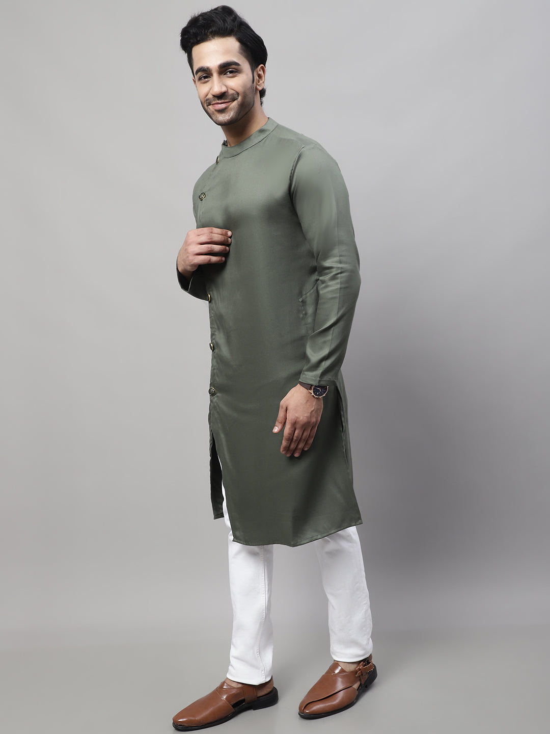 Even Apparels Green Sherwani Kurta With Asymetrical Cut