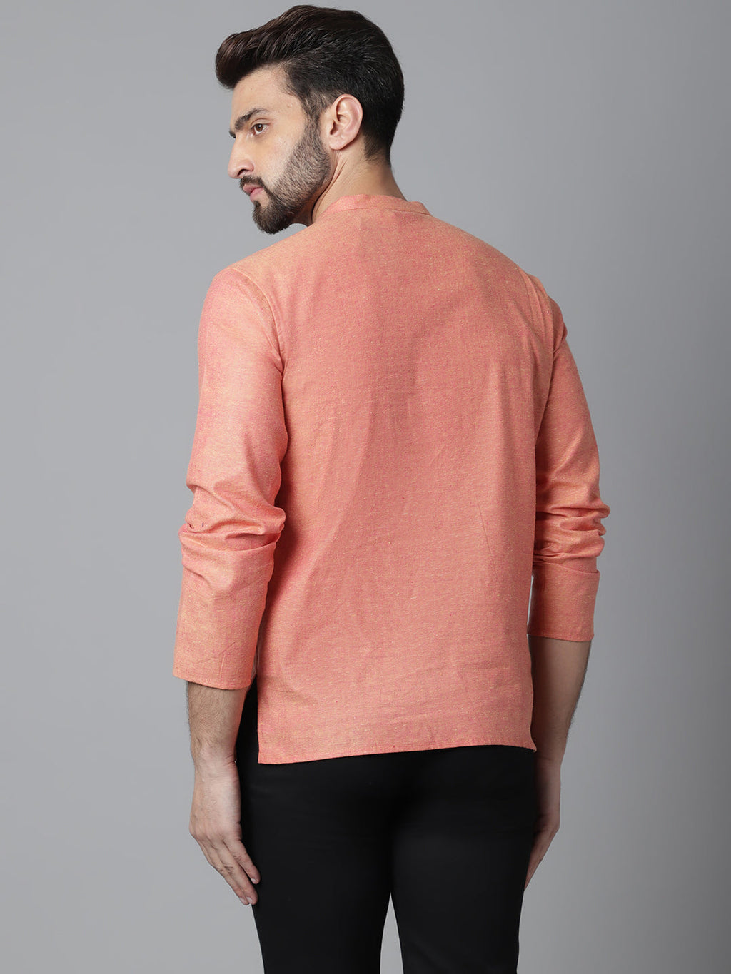 Even Apparels Orange Pure Cotton Kurta With Band Collar