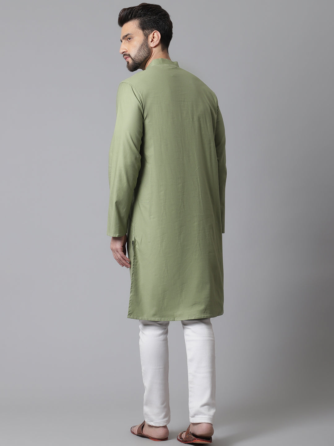 Even Apparels Green Pure Cotton Kurta With Band Collar