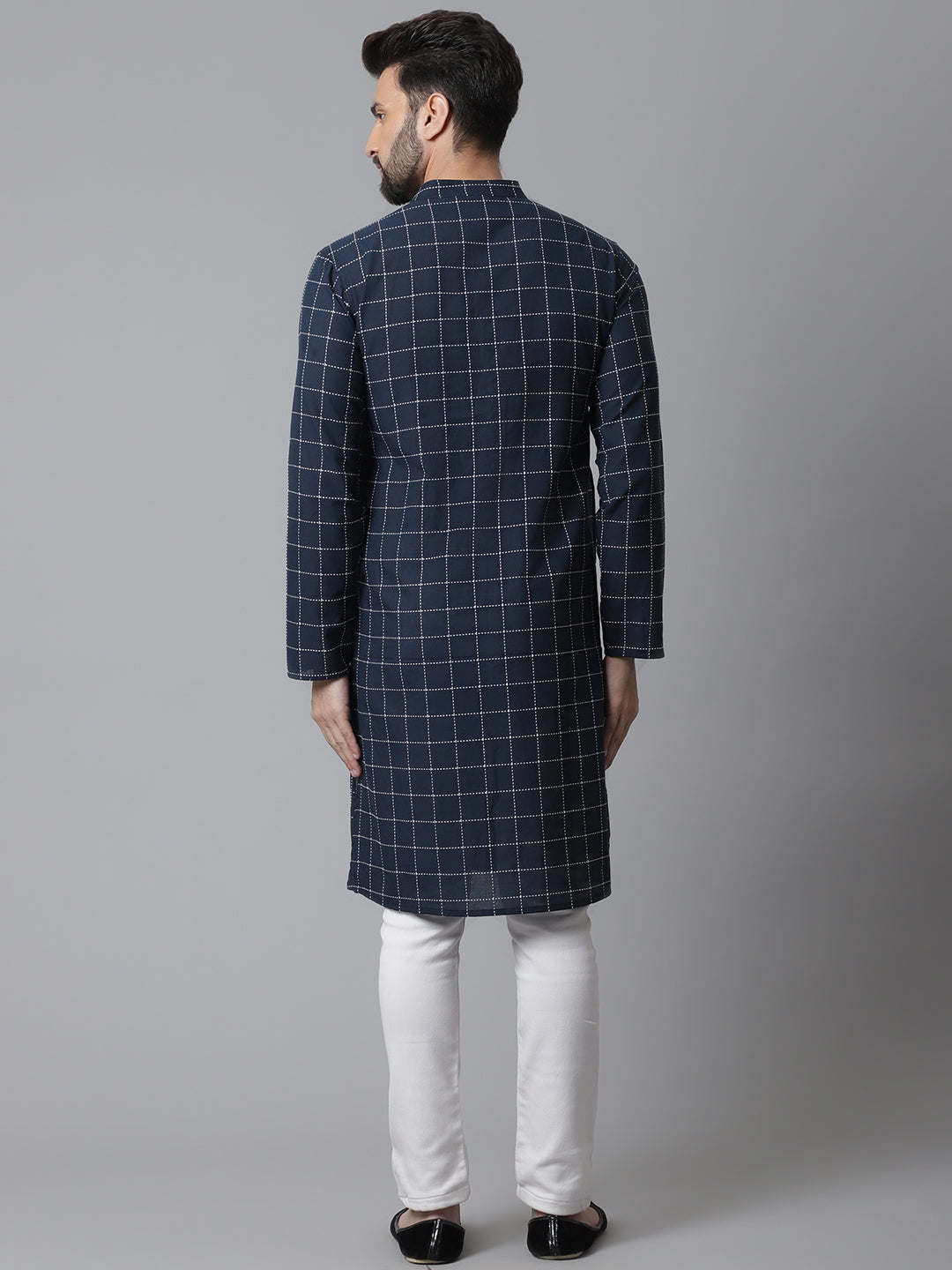 Even Apparels Blue Solid Kurta With Band Collar