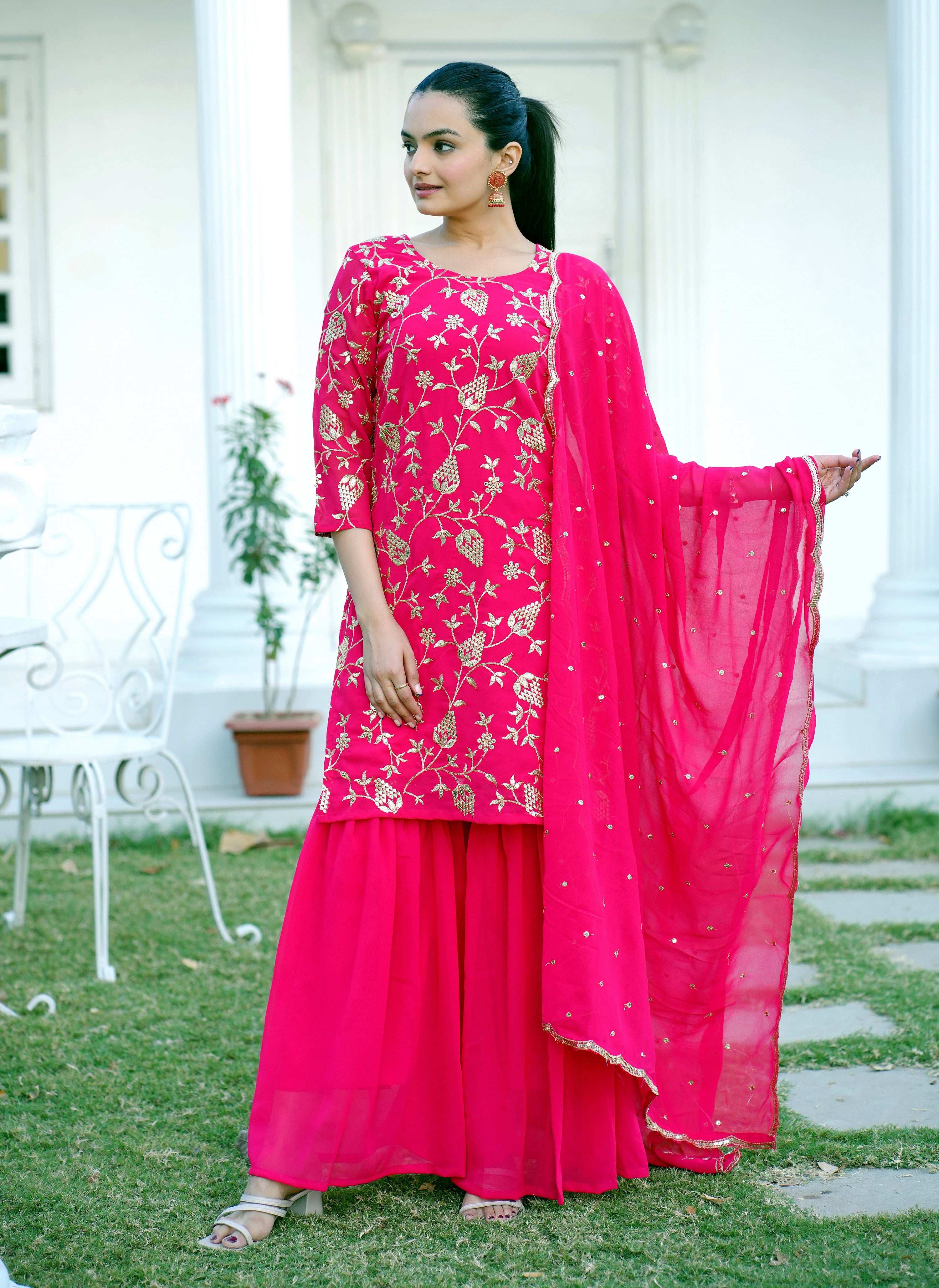 Yash Enterprise Trendy Foux Georgette Embroidery Red Readymade Salwar Suit