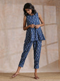 trueBrowns Indigo Dabu Zig-Zag Motifs Print Cotton Sleeveless Co-Ord Set