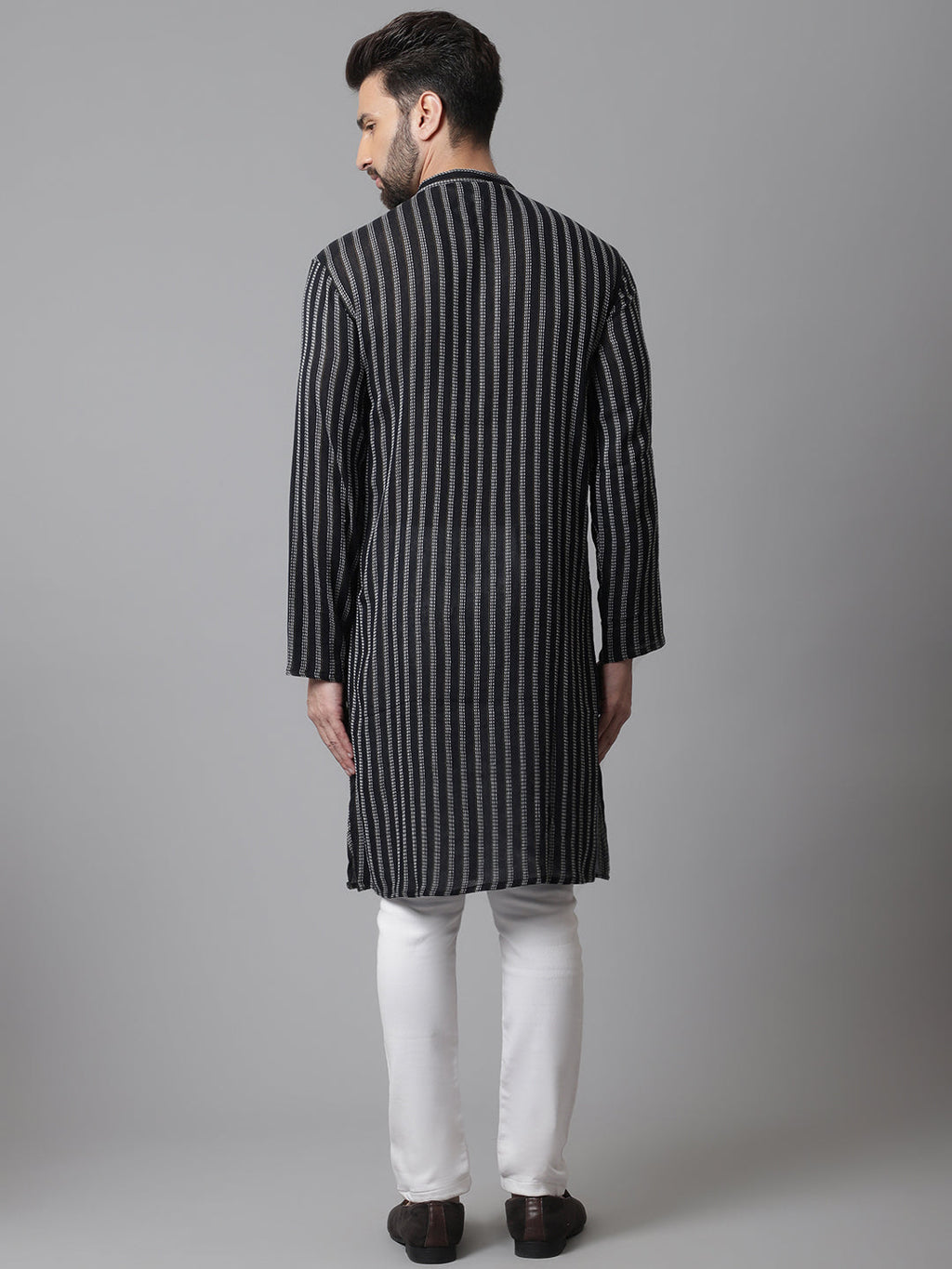 Even Apparels Black Pure Cotton Kurta With Band Collar
