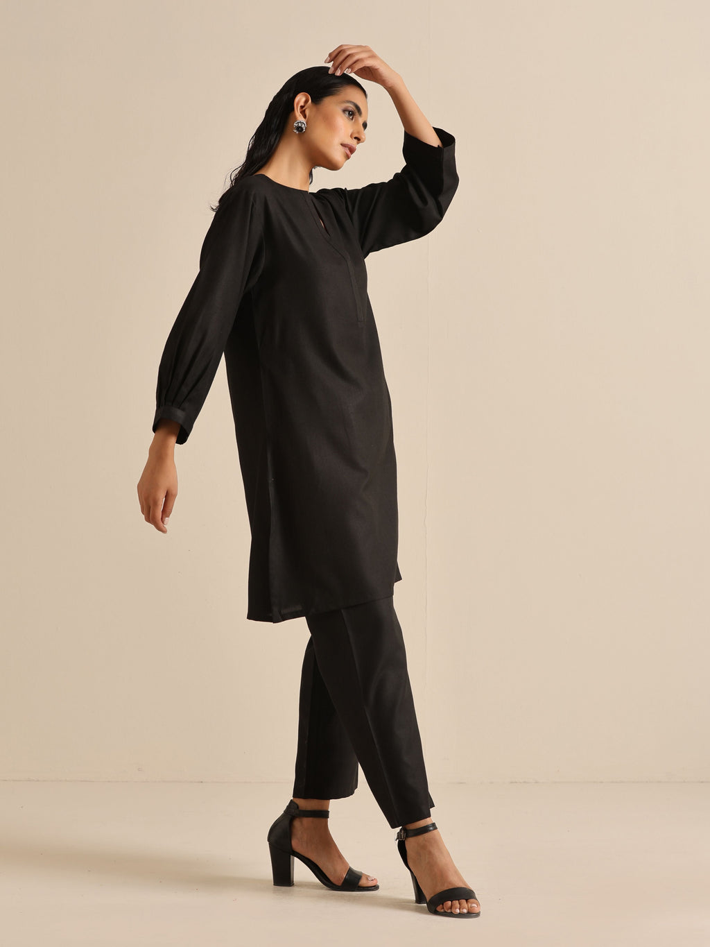 trueBrowns Black Slub Relaxed Placket Co-Ord Set