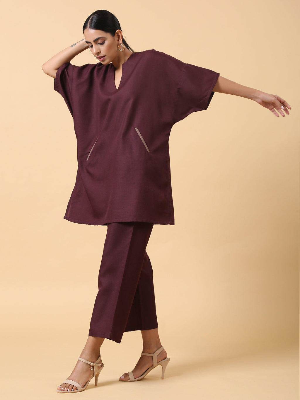 trueBrowns Cotton Linen Purple Boxy Fit Co-Ord Set