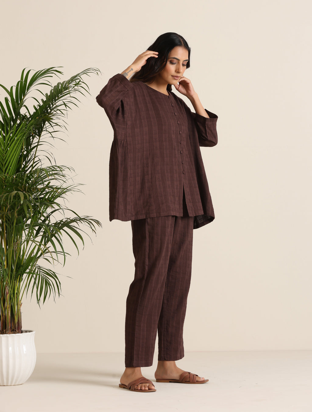 trueBrowns Cola Cotton Dobby Relaxed Co-ord Set