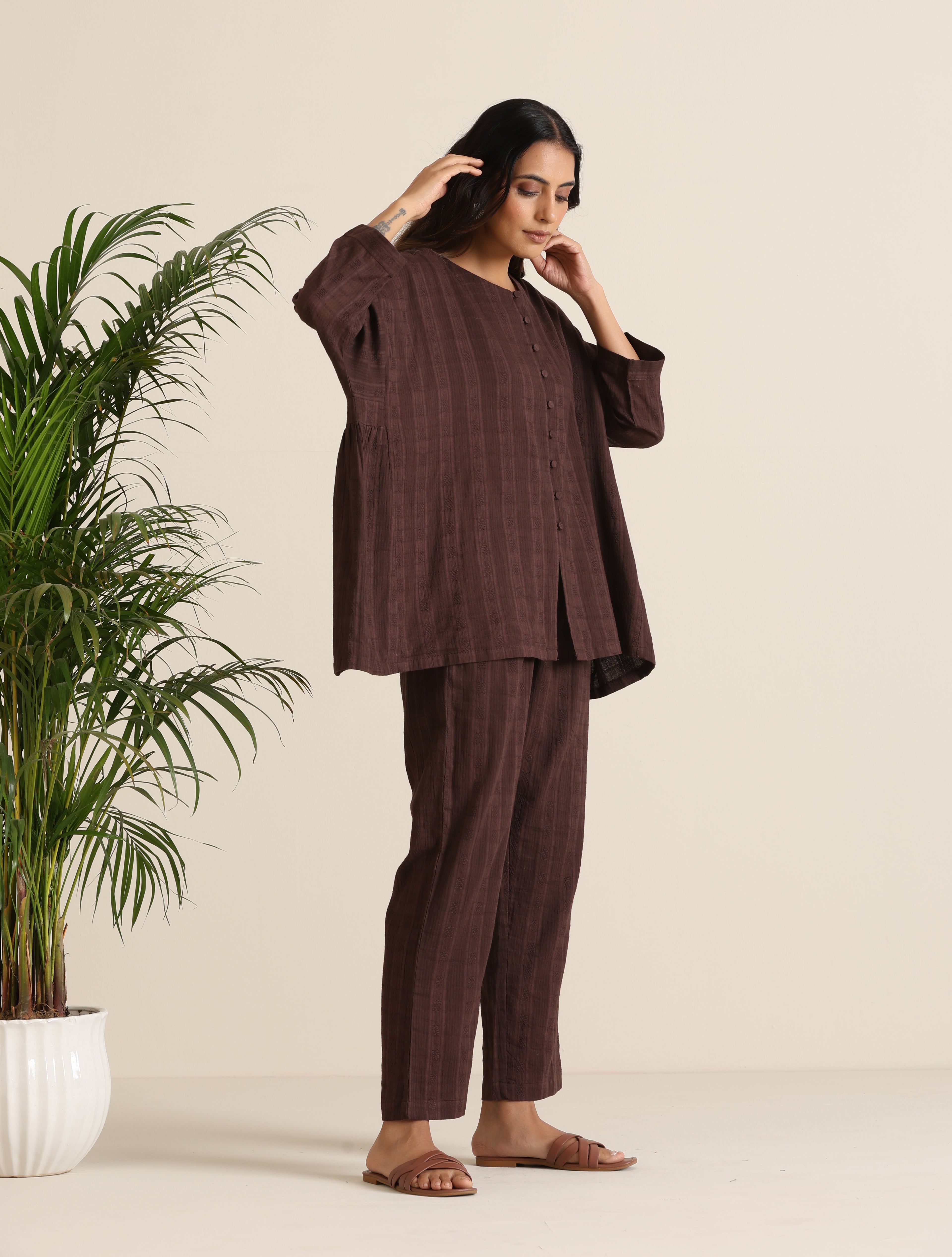 trueBrowns Cola Cotton Dobby Relaxed Co-ord Set