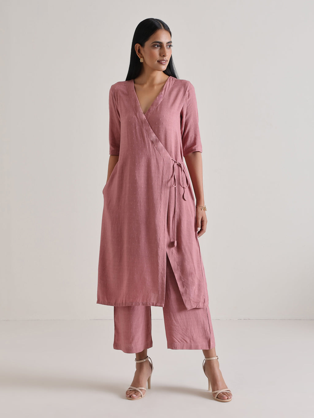trueBrowns Mauve Angrakha Kurta Set