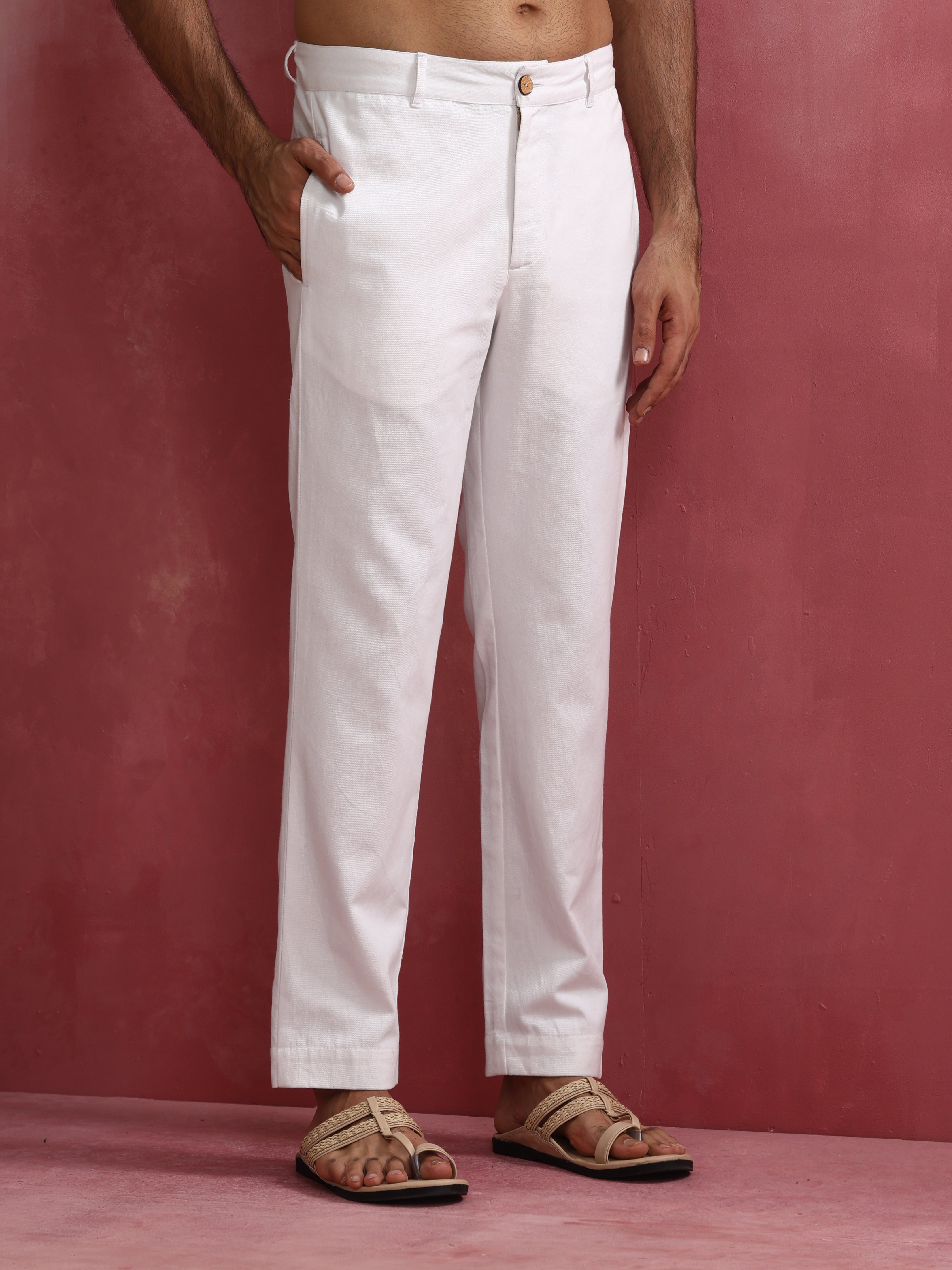 trueBrowns Men's White Cotton Twill Pants