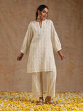 trueBrowns Ivory Gold Cotton Relaxed Co-Ord Set