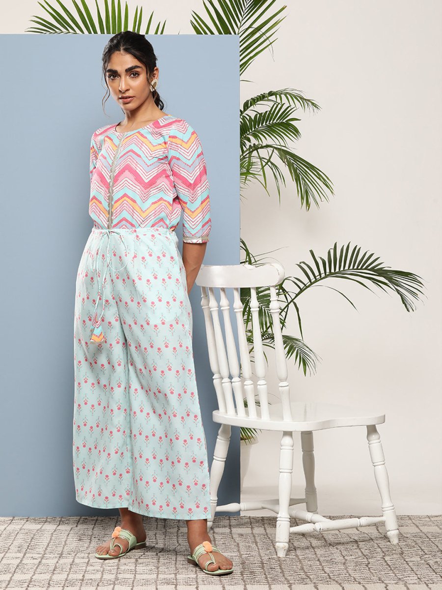 Ahalyaa Printed Waist Tie-Ups Basic Jumpsuit