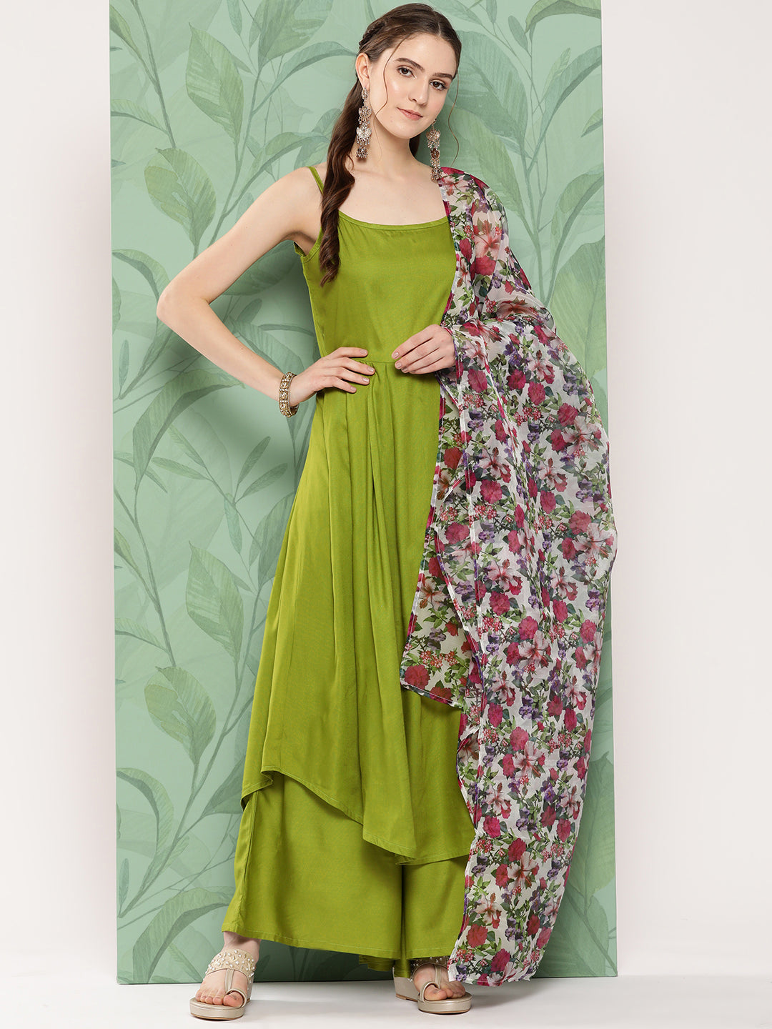 InWeave Women's Olive Strappy Set W White Pink Or Duptta
