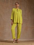 trueBrowns Lime Modal Satin Shoulder Pleat Co-Ord Set