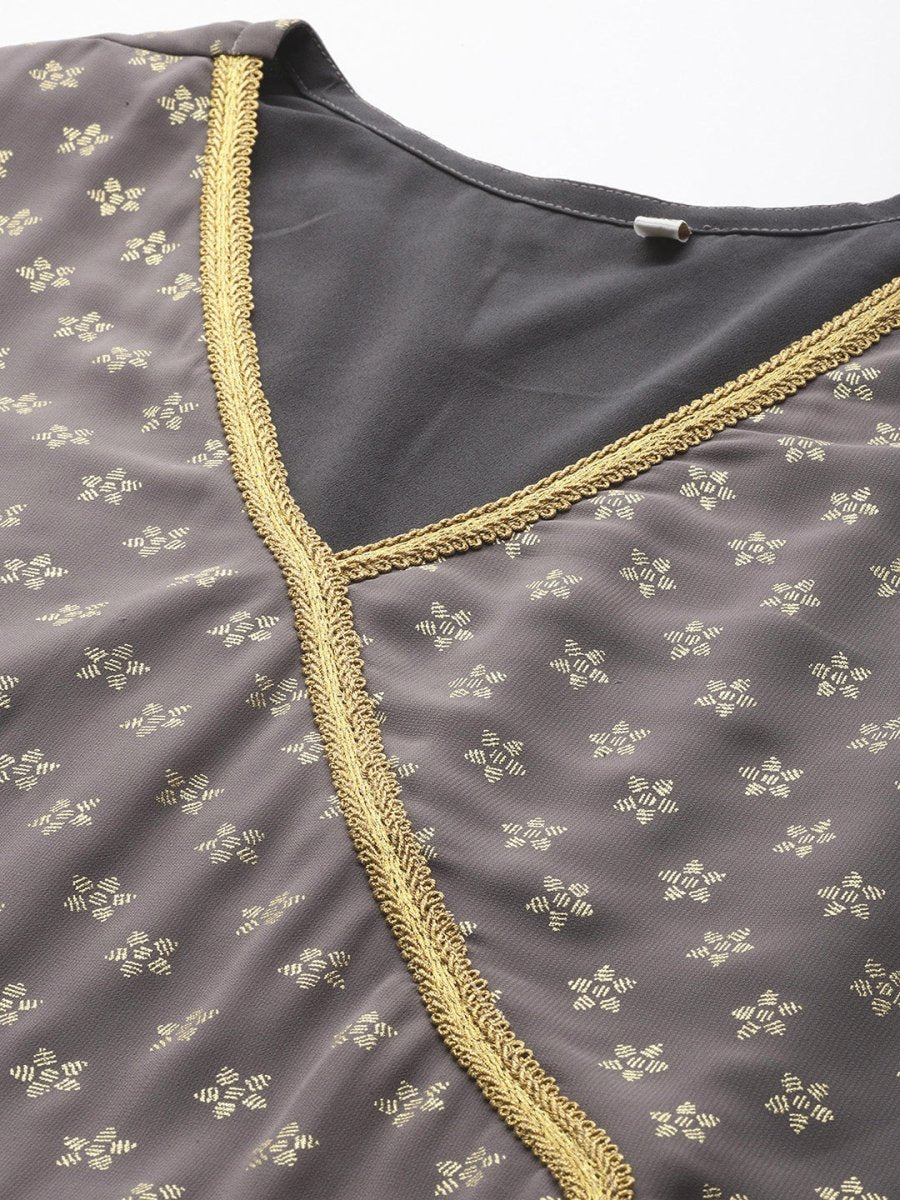 Ahalyaa Plus Size Floral Printed Zari Angrakha Kurta with Palazzos