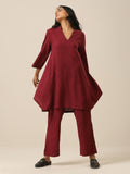 trueBrowns Ruby Wine Slub Textured Collar Co-Ord Set
