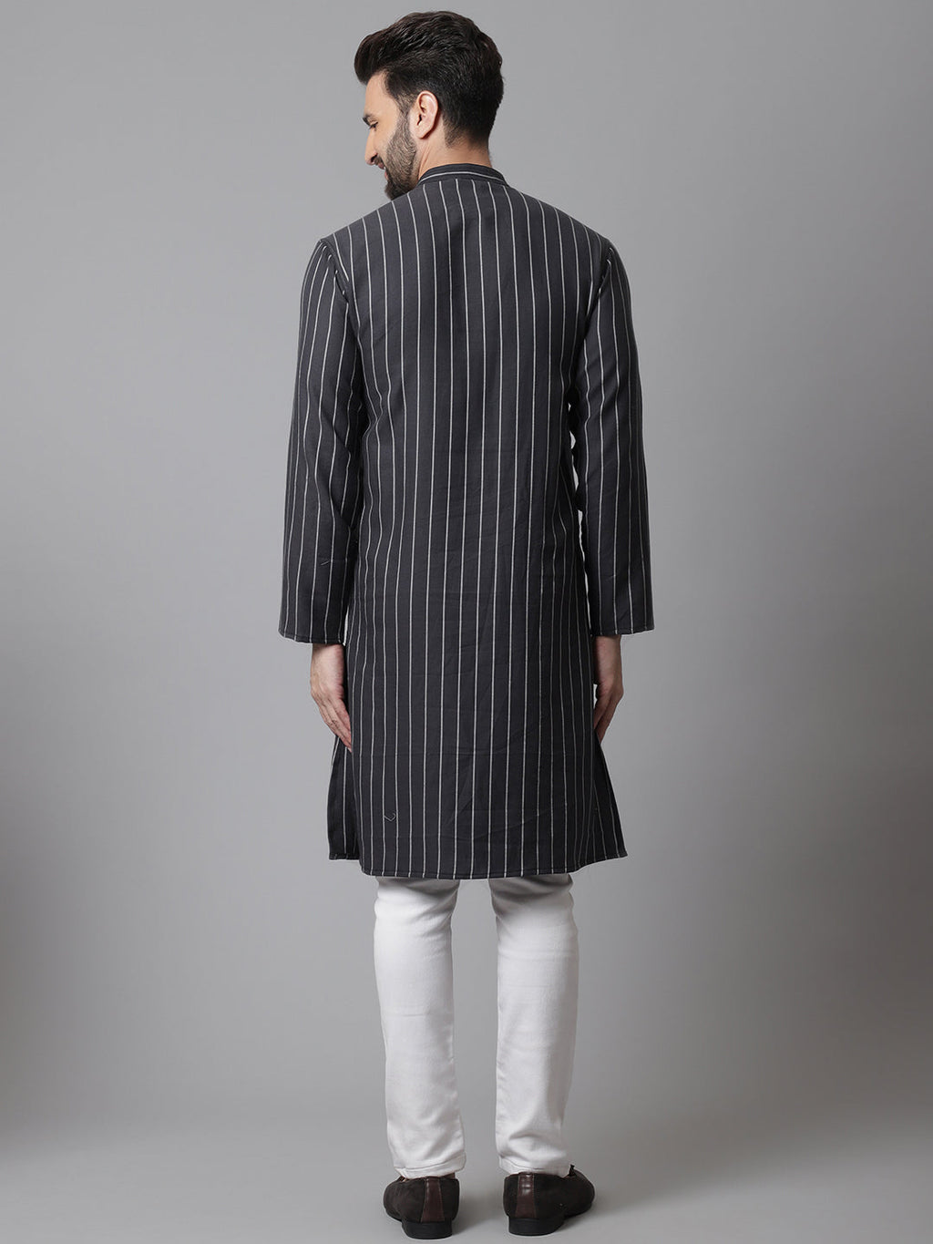 Even Apparels Black Pure Cotton Kurta With Band Collar